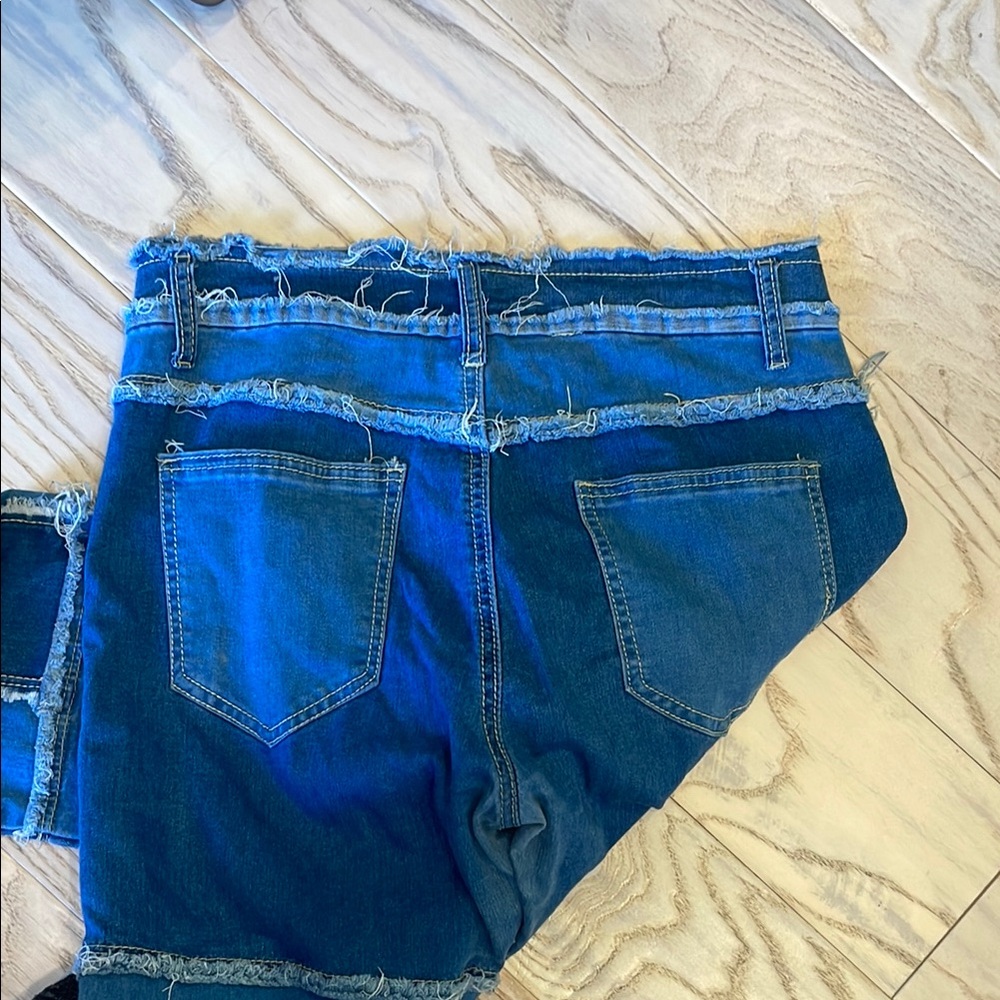Women's Blue Patchwork Skinny Jeans - Picture 4 of 5